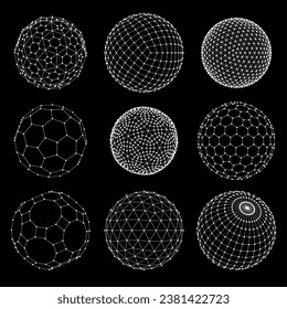 rejilla de malla de esfera 3D. Bola o esfera en la cuadrícula de la línea. objeto abstracto 3D en el marco de alambre de líneas y puntos. Ilustración vectorial.