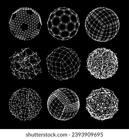 3D sphere mesh grid. Ball or sphere in grid of line. 3D abstract object in wireframe of lines and dots. Vector illustration.