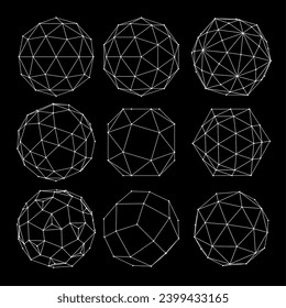 3D-Kugel-Gitter. Ball oder Kugel im Liniengitter. Abstraktes 3D-Objekt im Rahmen von Linien und Punkten. Vektorgrafik.