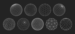 3D Sphere Mesh Grid, Globe Or Ball In Circle Net Wire, Vector Digital Earth. 3D Sphere In Wireframe Or Geometric Network In Dots And Lines Or Mesh Grid Frames, Science And Technology Object