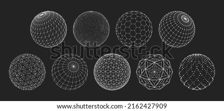3D sphere mesh grid, globe or ball in circle net wire, vector digital earth. 3D sphere in wireframe or geometric network in dots and lines or mesh grid frames, science and technology object Foto d'archivio © 