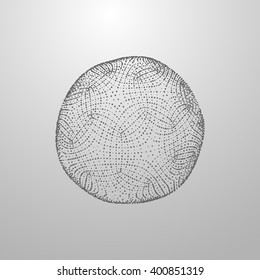 3D sphere with with particles Futuristic vector illustration. HUD element. Biotechnology concept