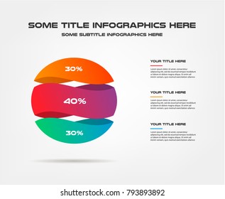 3d sphere, percentage infographics. Element of chart, graph, diagram with 3 options - parts, processes, timeline. Vector business template for presentation, workflow layout, annual report, web