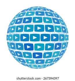 3d sphere with play icon pattern vector background, isolated