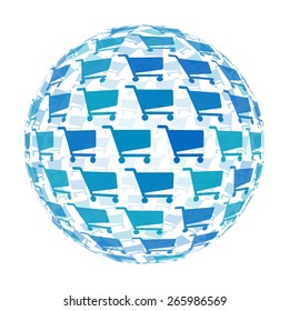 3d sphere with shopping cart pattern vector background, isolated