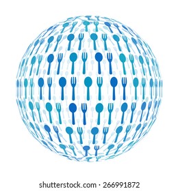 3d sphere with spoon and fork pattern vector background, isolated