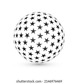 3D Sphere with Stars. Abstract Round Shape Vector Template. Stars on Invisible Transparent Ball. 