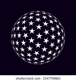 3D Sphere with Stars. Abstract Round Shape Vector Template. Stars on Invisible Transparent Ball. 