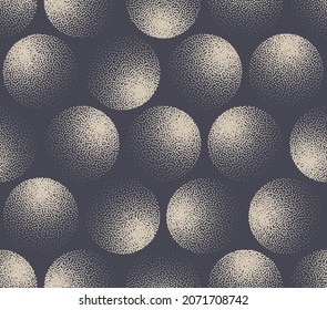 La Esfera 3D Estipó El Patrón Chic De Seamless Patrón Trendy Vector Estético Resumen De Fondo. Textura Geométrica Impresionable De Tejido Orb A Mano Dotado De Papel Repetitivo Redondo. Ilustración de arte de los colores retro de semitono