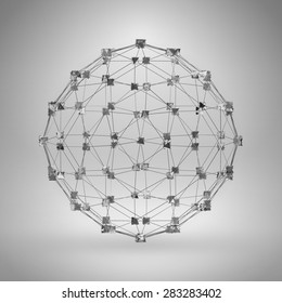 3D Sphere with Thin Lines. Vector Wireframe Polygonal Element