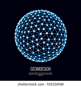 3d sphere vector illustration consists of dots and mesh. Technological abstract background design element.