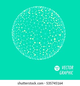 3d sphere vector illustration consists of dots and mesh. Technological abstract background design element.