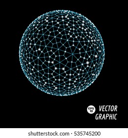3d sphere vector illustration consists of dots and mesh. Technological abstract background design element.