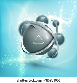 3D sphere wireframe element. Abstract molecule design. Atom structure. Vector background for medicine, science, technology, chemistry, biotechnology