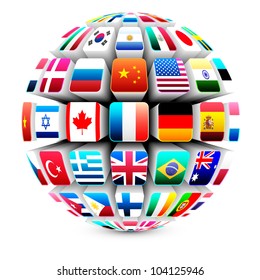 3d sphere with world flags vector