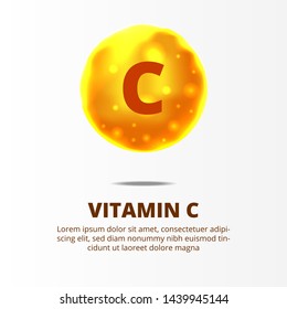 3D sphere yellow gold vitamin C molecule for healthcare, medicine, supplement, biology, industry for poster banner illustration