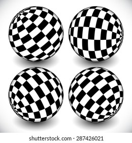 3d spheres with checkered (chequered) surface on white