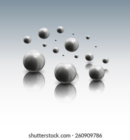 3d spheres in motion on gray background, vector illustration.