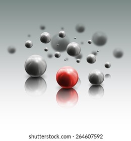 3d spheres in motion on gray background, vector illustration.