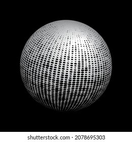 3D spherical shape with abstract geometric pattern on black background. Vector art.