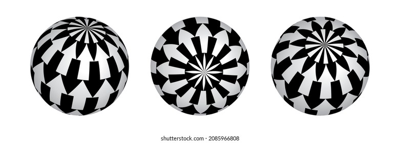 3D Spherical Shapes With Arrows Pattern. Vector Art.