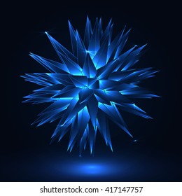 3D Spiked object. Blue abstract star. Vector illustration