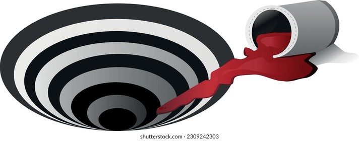 3D spiral into which a red can with paint flows