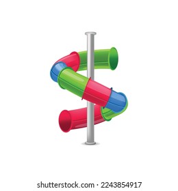 3D spiral pipe waterpark construction, water slide in pool aqua park.
