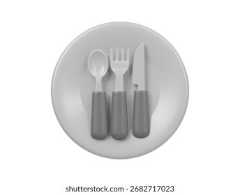 3d spoon , fork and knife with plate icon render illustration