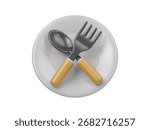 3d spoon , fork with plate icon render illustration