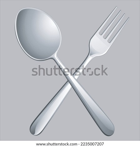 3D spoon and fork restaurant icon simple on white background
