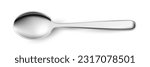 3D spoon vector illustration. Realistic metal steel or silver cutlery object, teaspoon, tablespoon or dessert spoon for coffee or tea, isolated restaurant and home tableware to eat and cook food