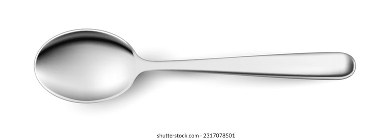 3D spoon vector illustration. Realistic metal steel or silver cutlery object, teaspoon, tablespoon or dessert spoon for coffee or tea, isolated restaurant and home tableware to eat and cook food