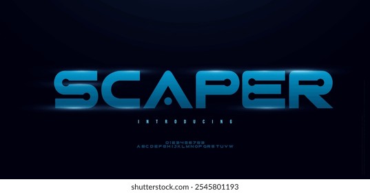 3d sport future font logo blue glow modern alphabet. technology typography bold uppercase number for logos brand. vector illustration