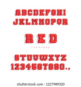 3d Sporty Vintage Font. Alphabet with latin letters and numbers