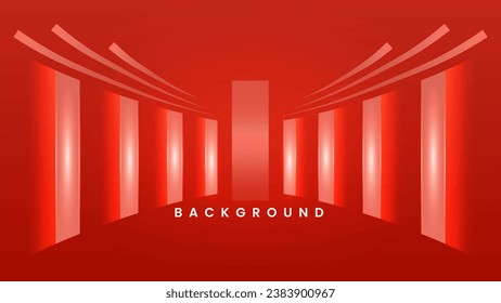 3d square box stage. Showcase scene red background with bright lines effect