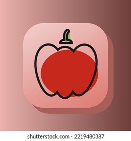 3d square button red paprika vegetable outline icon. Flat symbol sign vector illustration isolated on pink background. Healthy nutrition concept