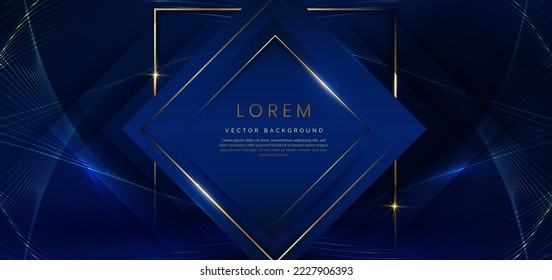 3D square frame dark blue on dark blue background with lighting effect and sparkling with copy space for text. Luxury design style. Vector illustration
