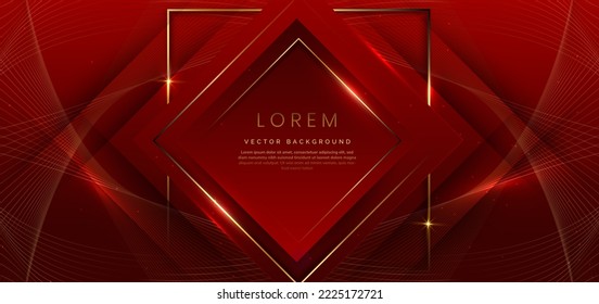 3D square frame red on red background with lighting effect and sparkling with copy space for text. Luxury design style. Vector illustration
