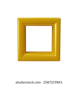 3D square frame vector illustration. Golden glossy window silhouette. Yellow border design for a picture or photo. Realistic gold frame. 3d empty shape isolated. Render vintage architecture