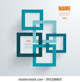 3D Square geometric element on blue paper frames, vector texture pattern with shadow.