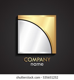 3d square geometric golden silver template logo