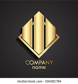 3d square golden modern logo template