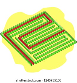 3d square maze 12x12 on a yellow background