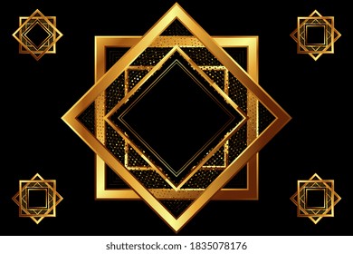 3D square overlap luxury background with glitters. Abstract 3D gold luxury background with metallic square style.  golden pattern, halftone gradient. Luxury style, VIP, Premium. Vector illustration.