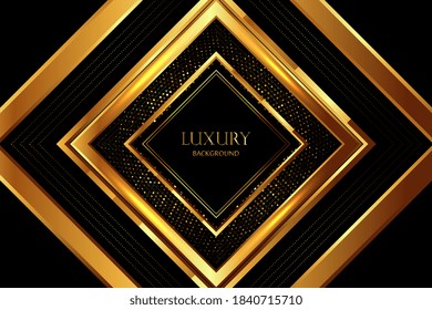 3D square overlap luxury background with glitters. Abstract 3D gold luxury background with metallic circles style.  golden pattern, halftone gradient. Luxury style. Vector illustration.