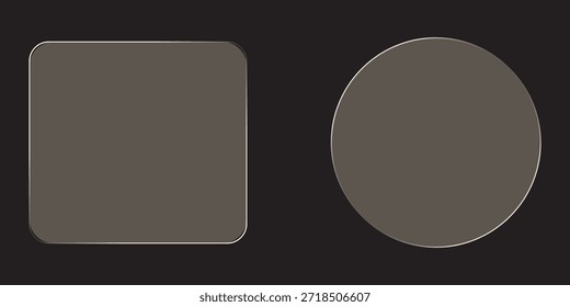 3D square and round buttons in the liquid glass style. Modern web user interface element for ui ux design. Transparent frames and buttons. Vector illustration.
