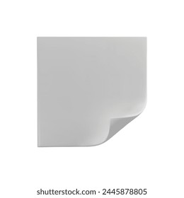 3d square sheet of white paper with a folded corner icon. Blank perfect templates of a price tags. Empty mock up for memos. Vector white sheet of paper isolated on white background.