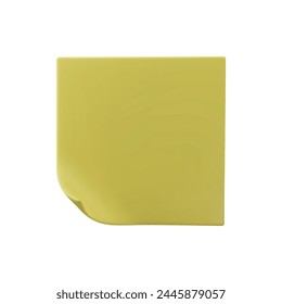 3d square sheet of yellow paper with a folded corner icon. Blank perfect templates of a price tags. Empty mock up for memos. Vector white sheet of paper isolated on white background.