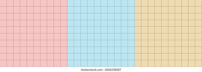 3d square tile mosaic seamless pattern set. Trendy geometric pixel tiles background collection